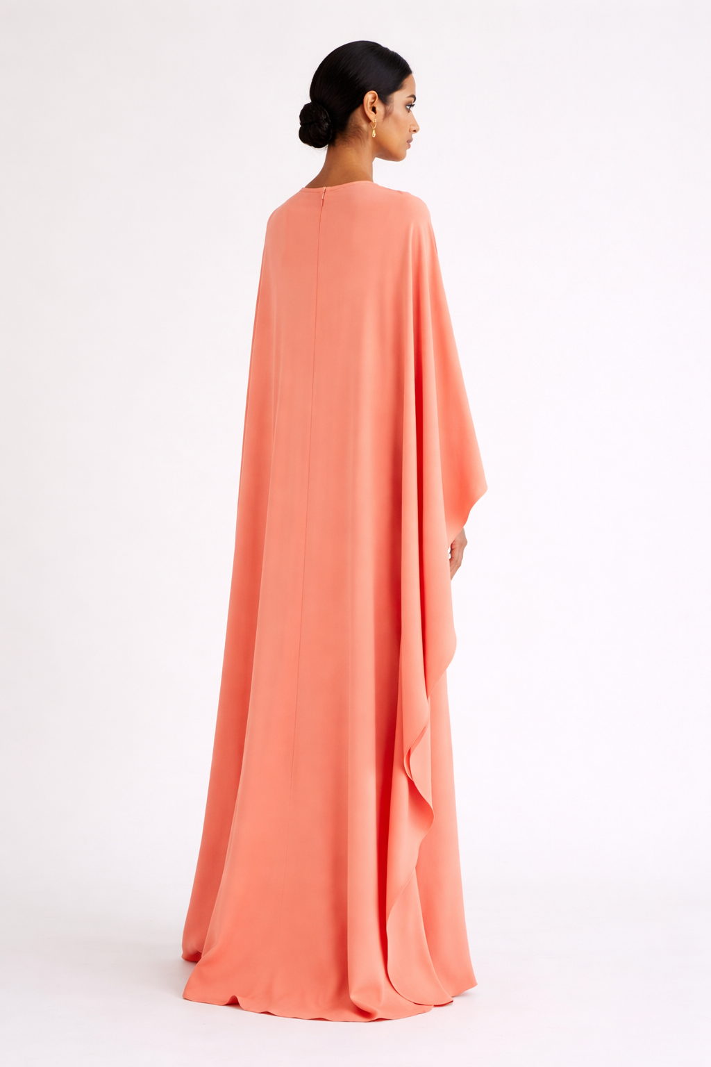 cape sleeve column dress with floral shoulder detail – CORAL-1