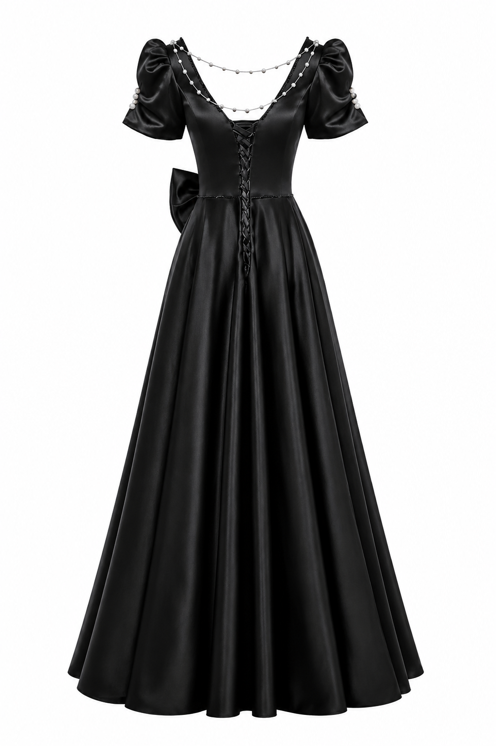 Sweetheart Bow A-Line Evening Gown - Noir