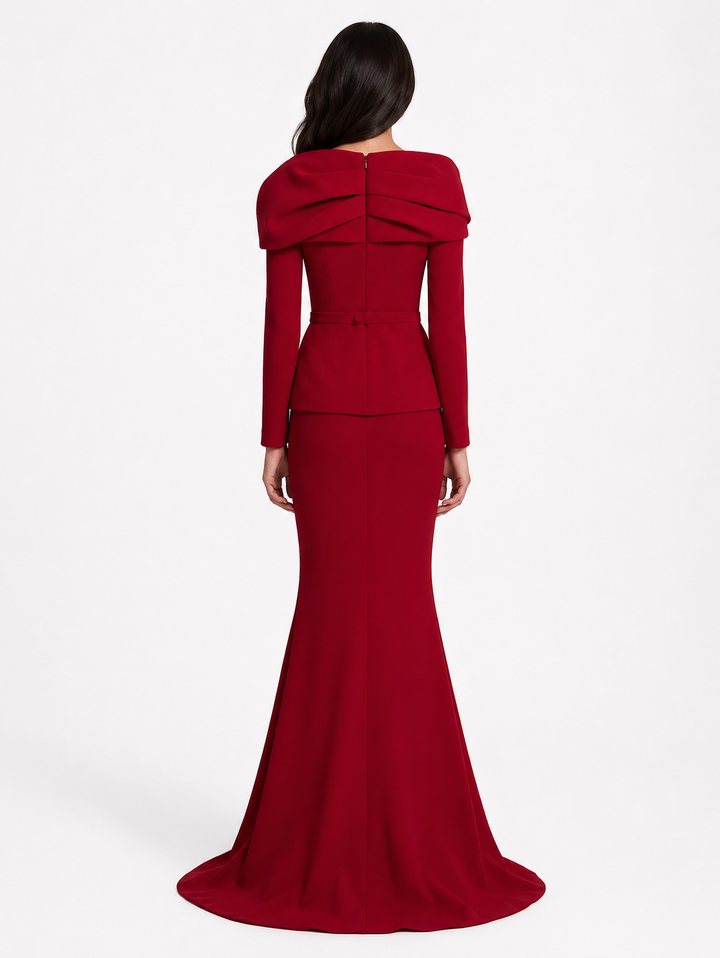 Blush Folded Off-Shoulder Mermaid Evening Gown - Elegance