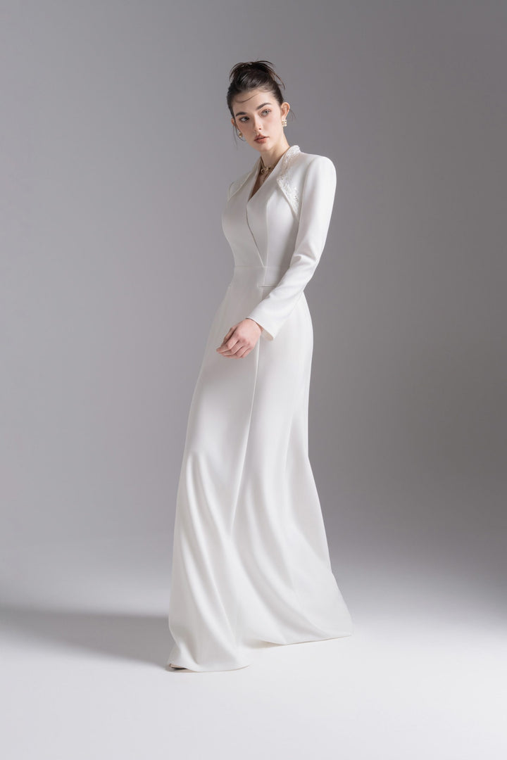 tailored long-sleeve gown with structured shoulders – ESMÉE