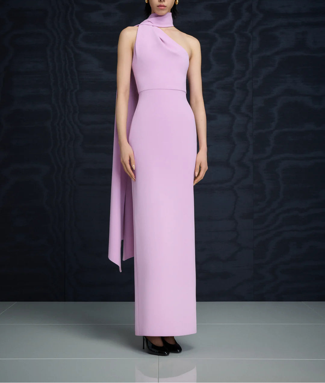 one-shoulder column gown with draped scarf – DEMI