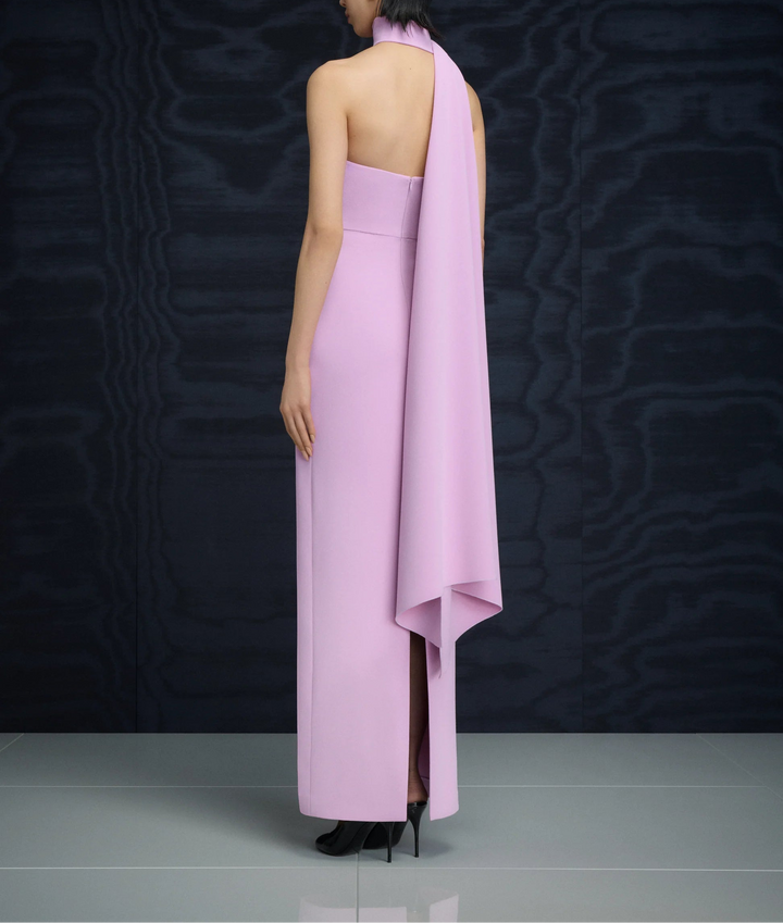 one-shoulder column gown with draped scarf – DEMI