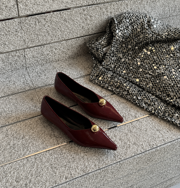 pointed black flats with gold dome detail - VEIRA