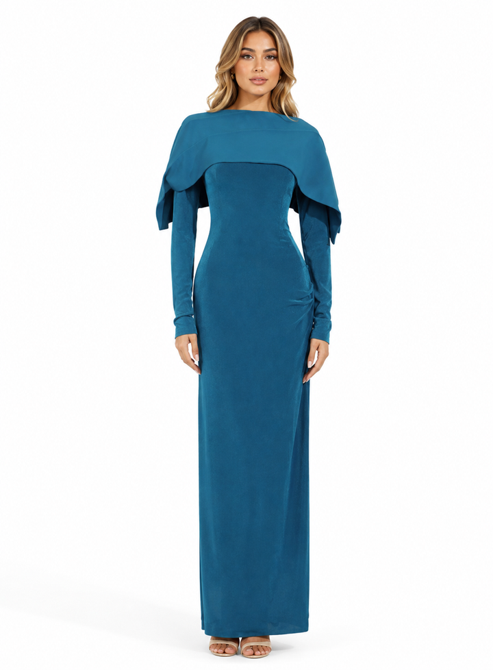 Draped Off-Shoulder Maxi Dress - Ocean