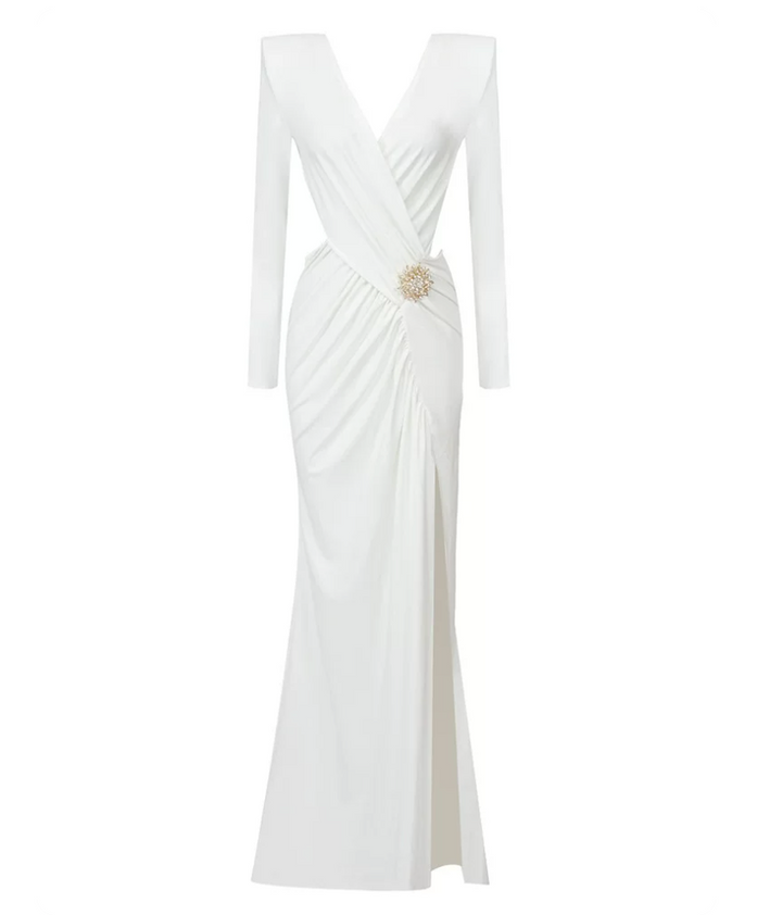 White Cut-Out Embellished Evening Gown – Celestine