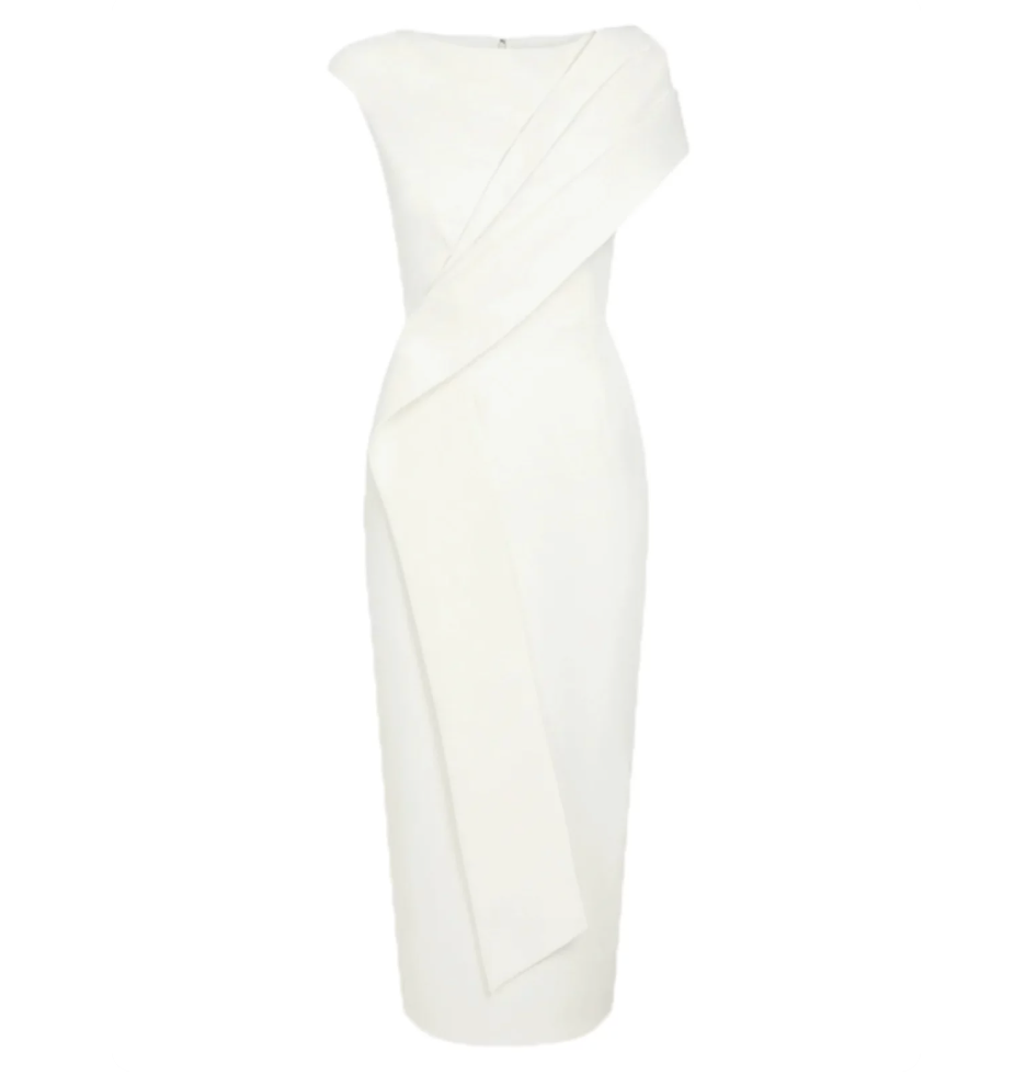 Asymmetric Draped Midi Dress – Blush