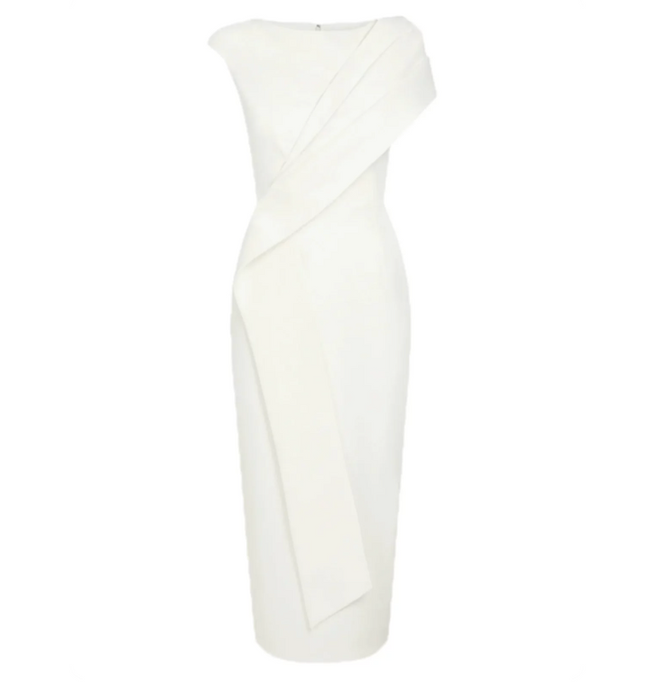 Asymmetric Draped Midi Dress – Blush
