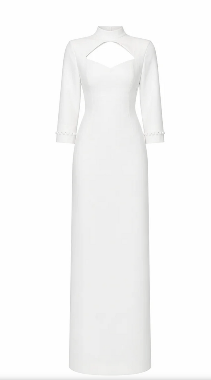 Cutout High-Neck Gown – Pearl