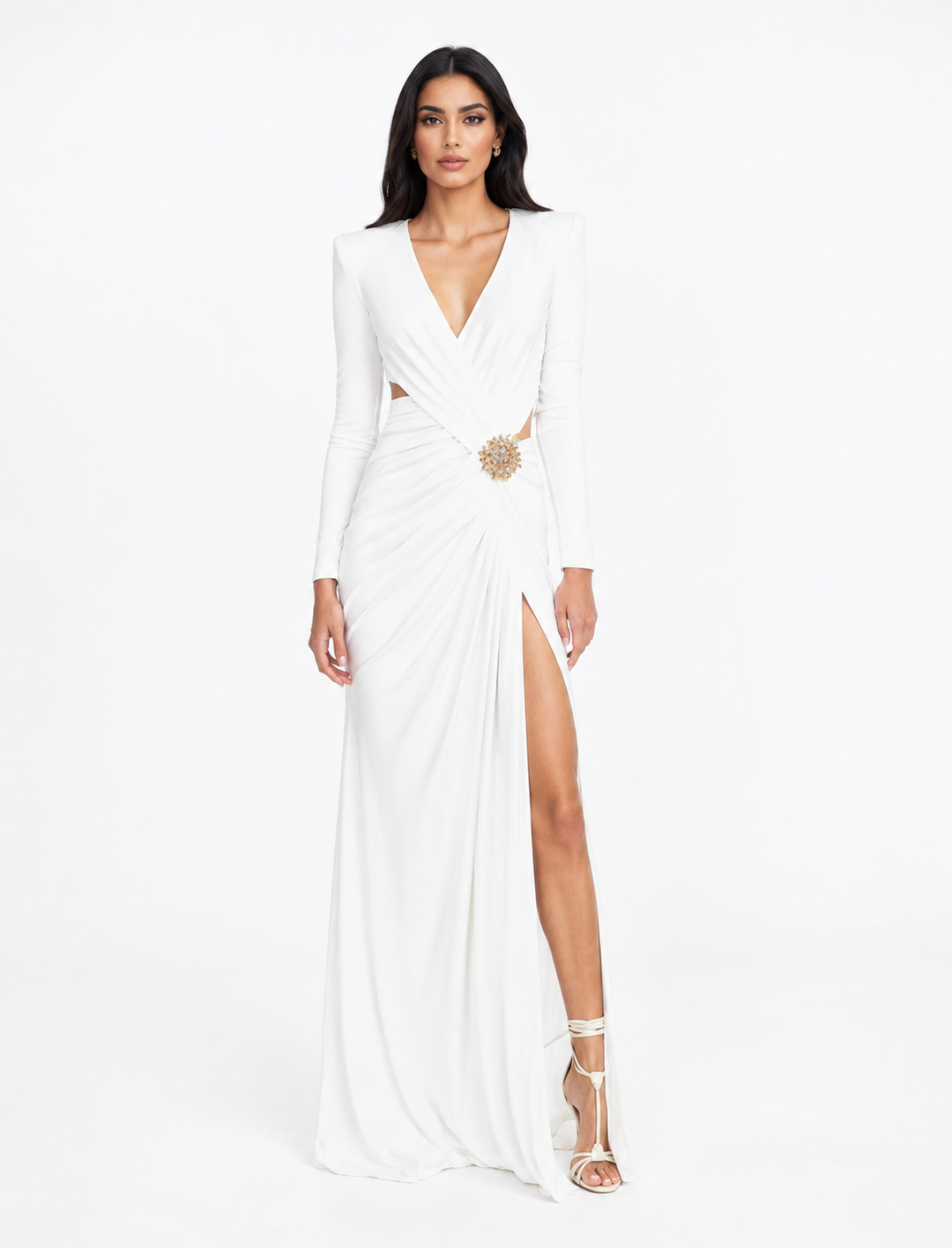 White Cut-Out Embellished Evening Gown – Celestine