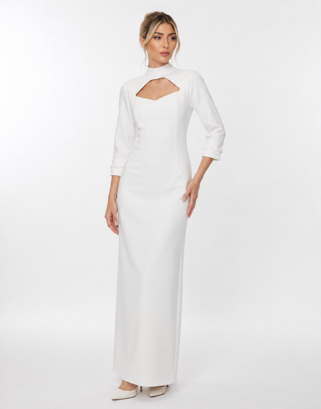 Cutout High-Neck Gown – Pearl