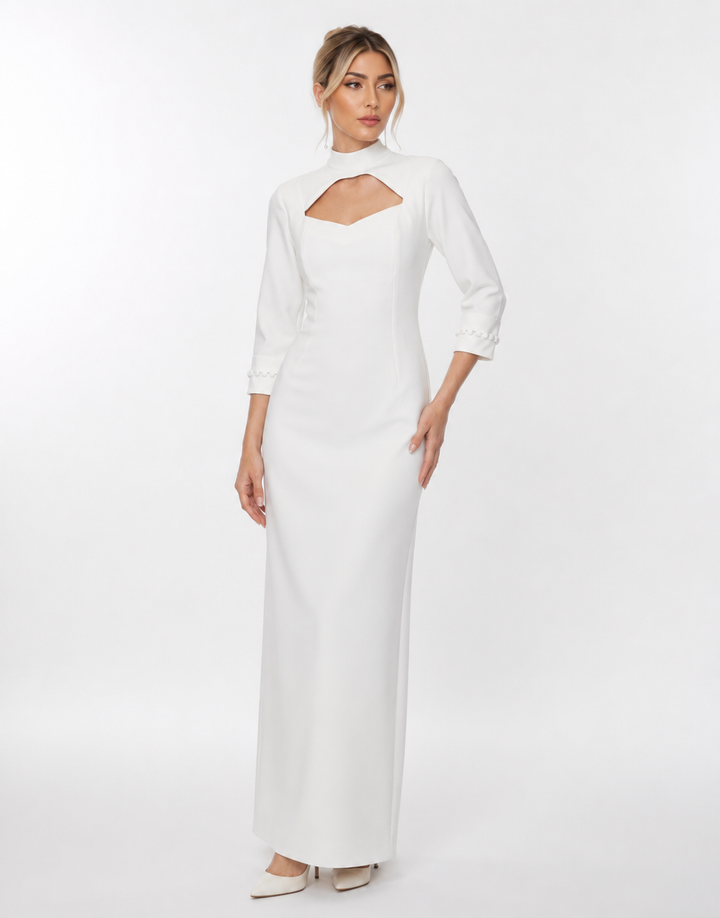 Cutout High-Neck Gown – Pearl