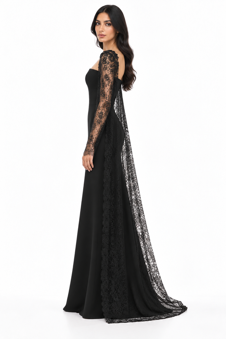 Strapless Lace Cape Evening - Noir