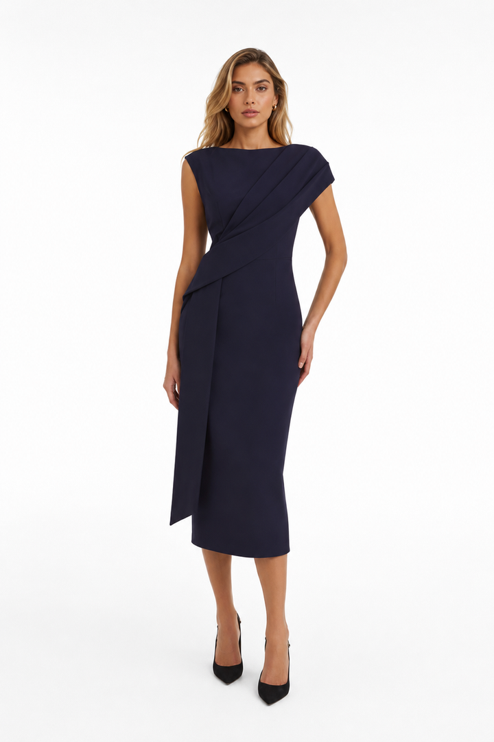Asymmetric Draped Midi Dress – Blush