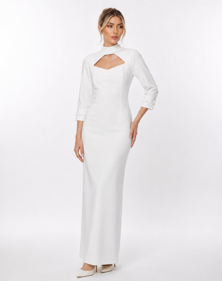 Cutout High-Neck Gown – Pearl
