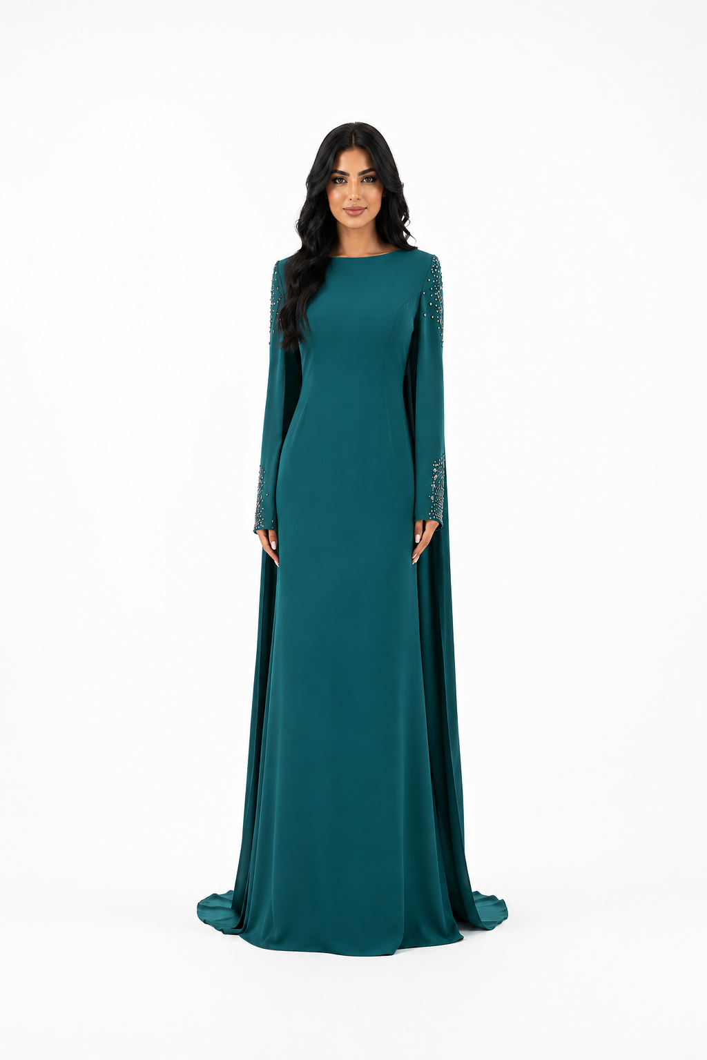 Embellished Cape Sleeve Gown – EMERALIS