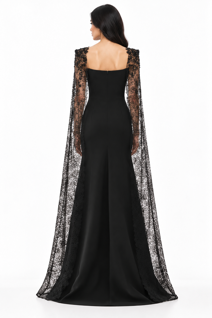 Strapless Lace Cape Evening - Noir