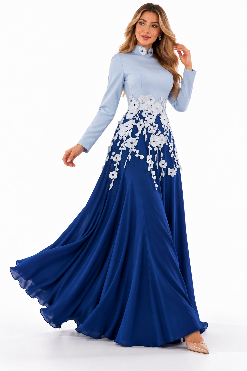 Floral Appliqué Two-Tone Evening - Celestia
