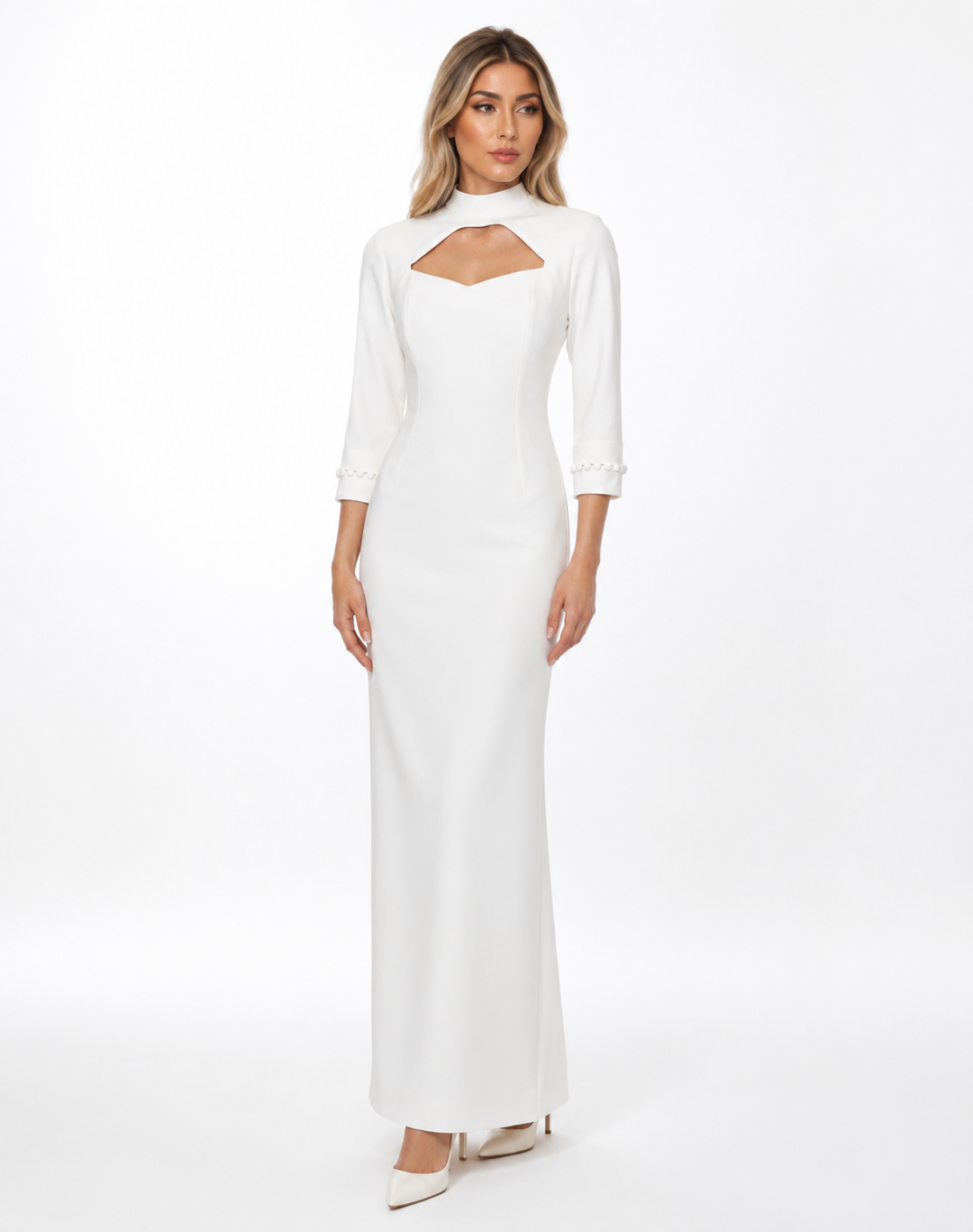 Cutout High-Neck Gown – Pearl