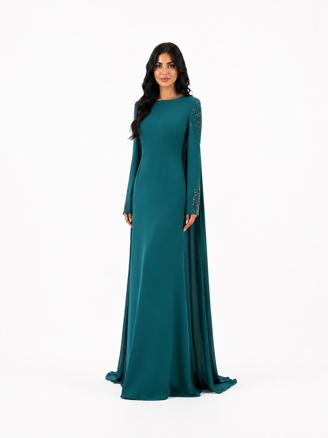 Embellished Cape Sleeve Gown – EMERALIS