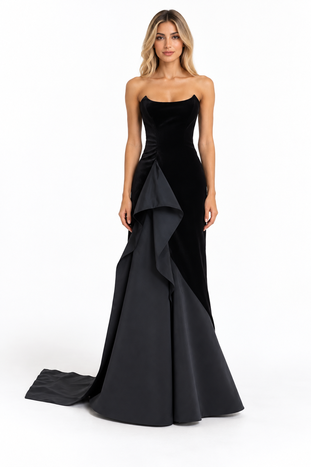 Black Strapless Ruffled Mermaid Maxi Dress - Ravenna