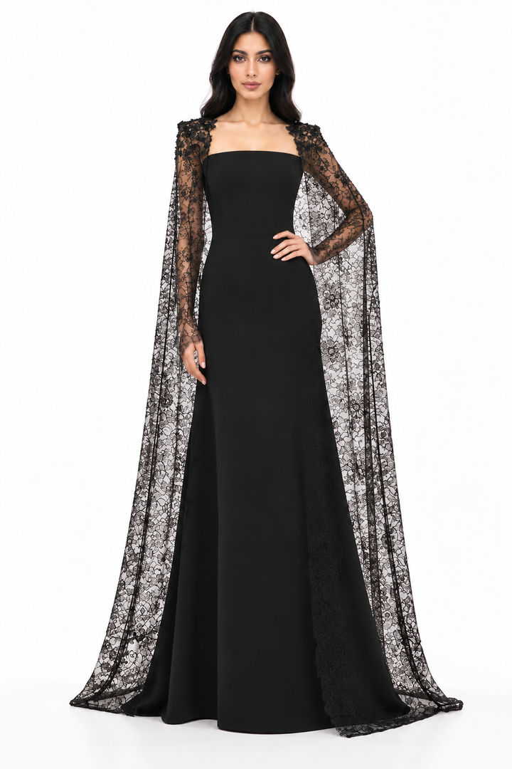 Strapless Lace Cape Evening - Noir