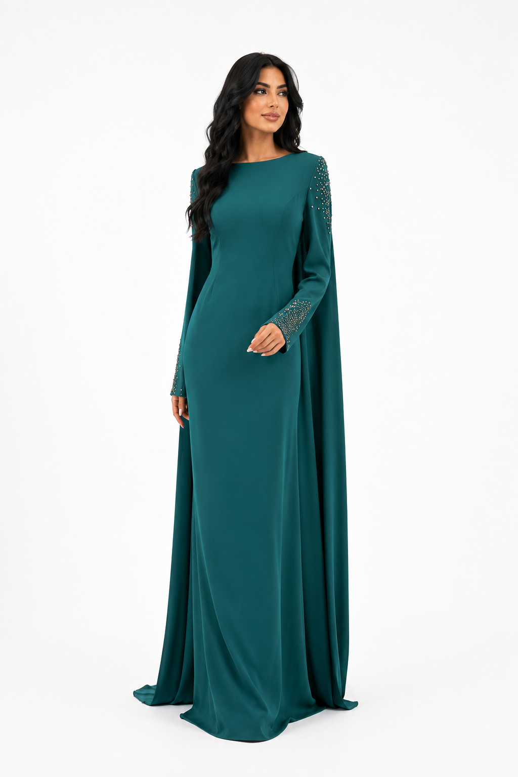 Embellished Cape Sleeve Gown – EMERALIS