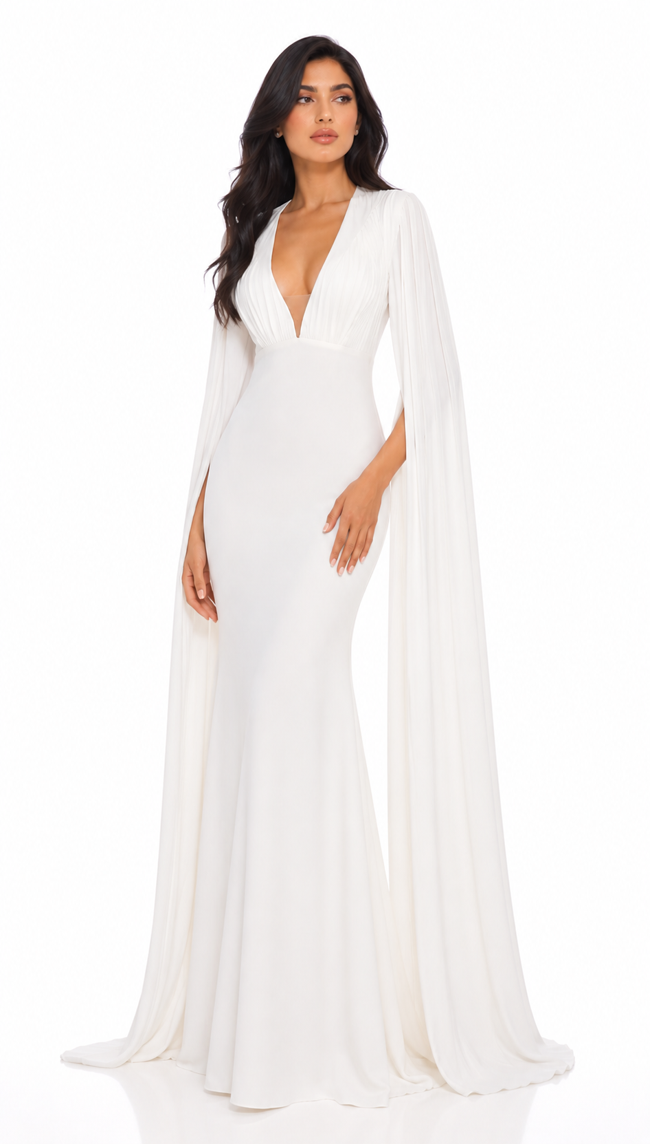 Plunge Neck Cape Sleeve Maxi Dress - Grace