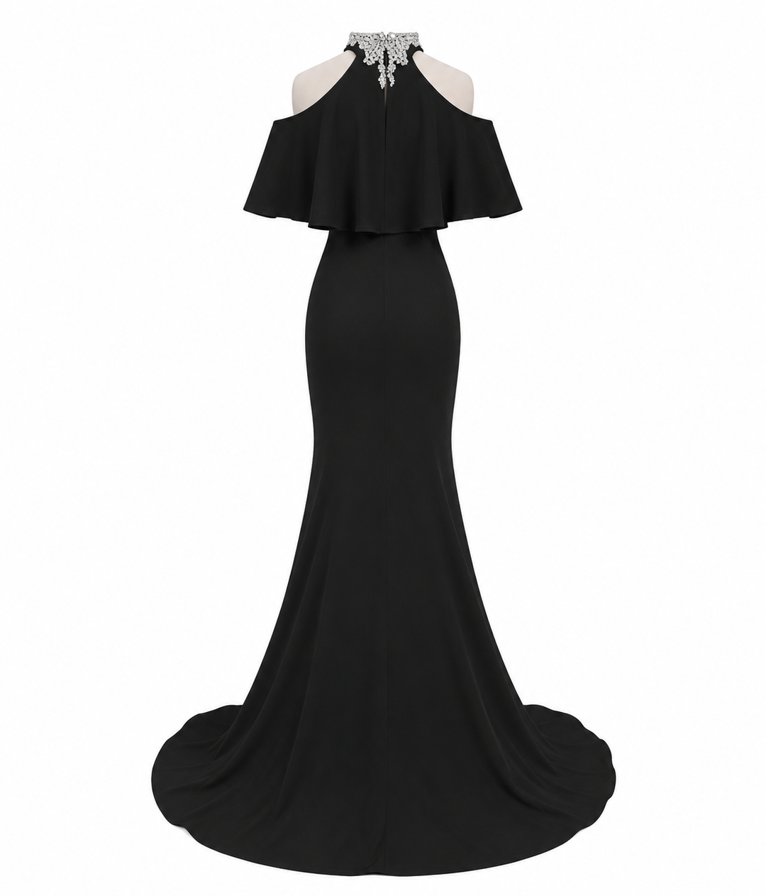Ruffle Halter Mermaid Gown - Noir
