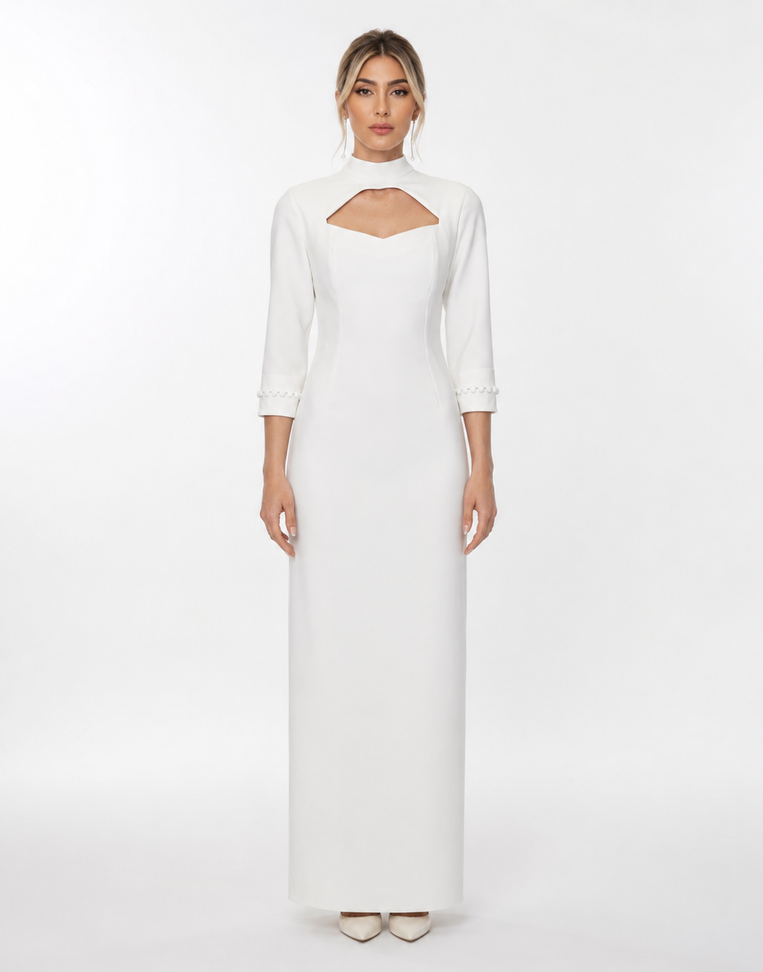 Cutout High-Neck Gown – Pearl