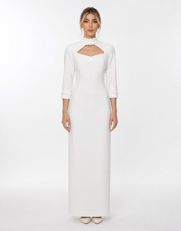 Cutout High-Neck Gown – Pearl