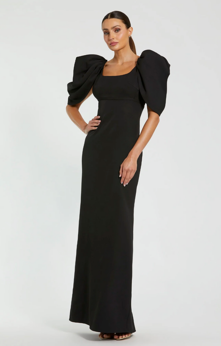 Sculptural Puff Sleeve Gown - Noir