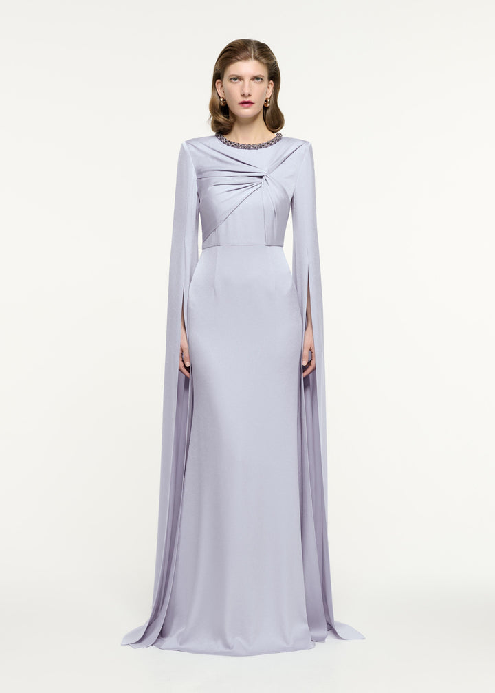 draped mermaid gown with extended cape sleeves – AURORA