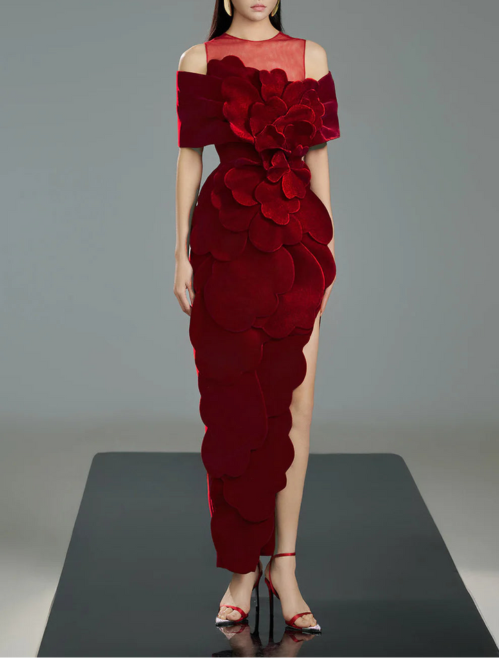 غطس ثوب مع الأكمام الشفافة والخصر المربى-تشايالا