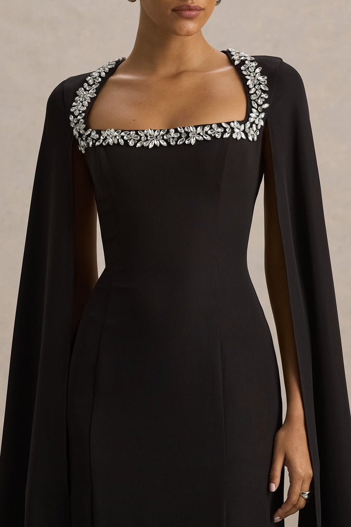 Embellished square-neck cape gown – ESMÉ