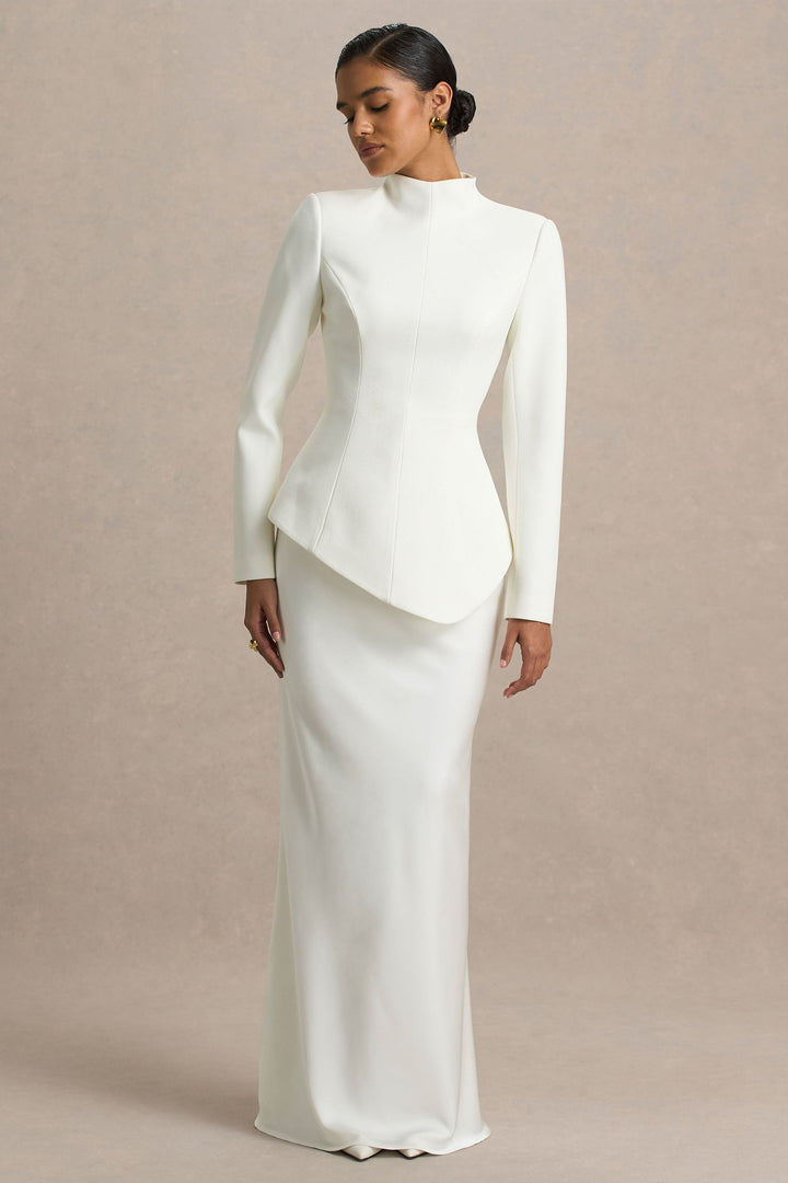 structured long-sleeve gown with sculpted waist – AURORA