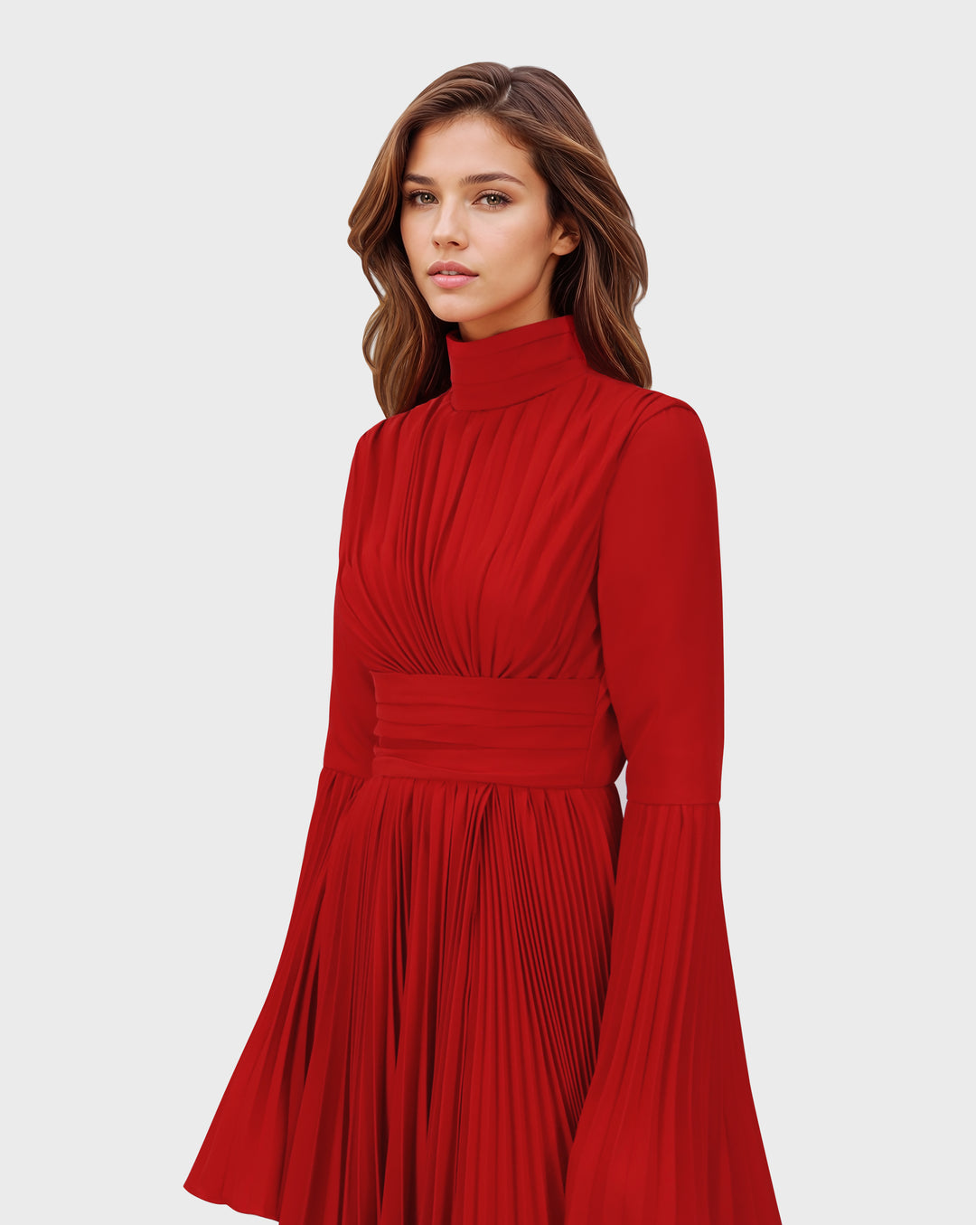 Pleated dress with bell cuffs