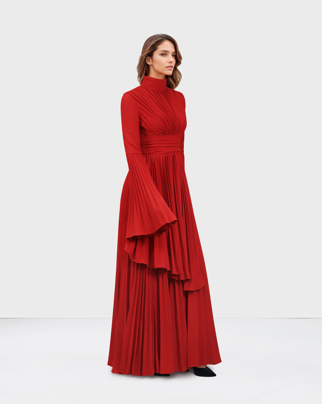 Pleated dress with bell cuffs - JOVAAN