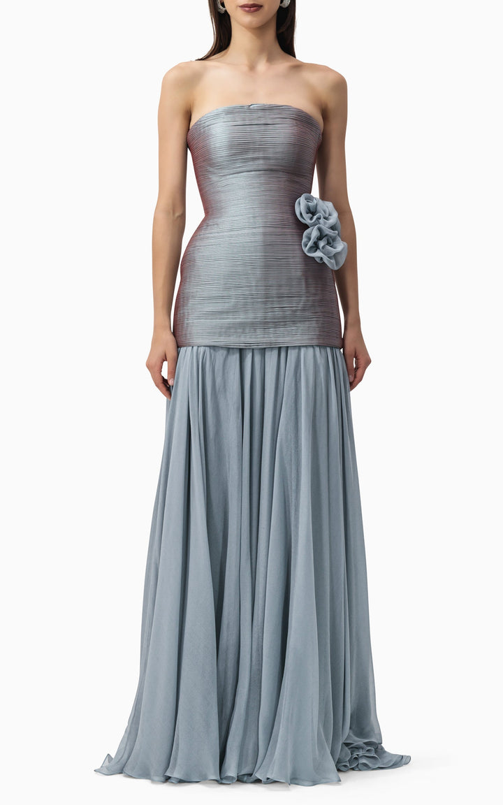 strapless ombré gown with floral waist detail – AURORA