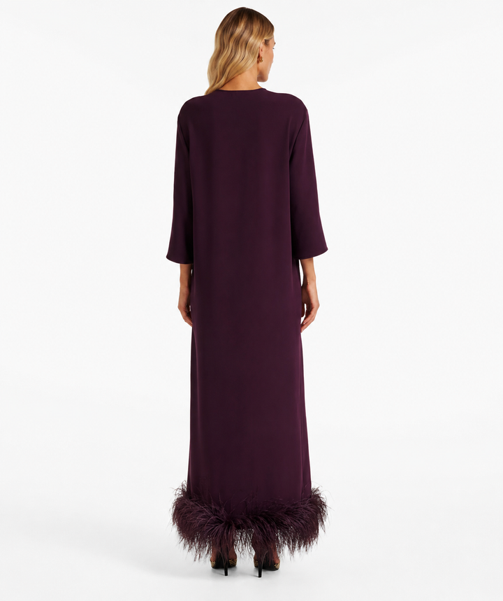 Feather-Trimmed Maxi Dress - Plum