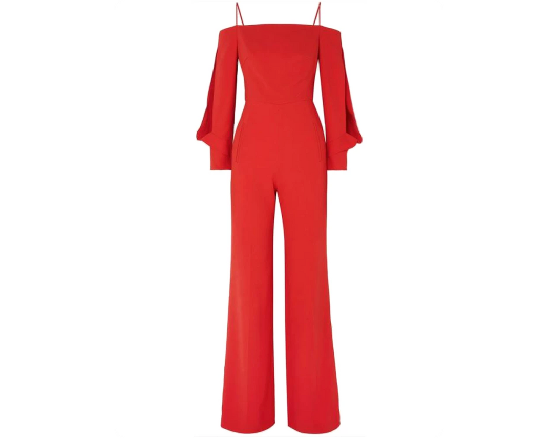 Cold-Shoulder Wide-Leg Jumpsuit - Scarlet