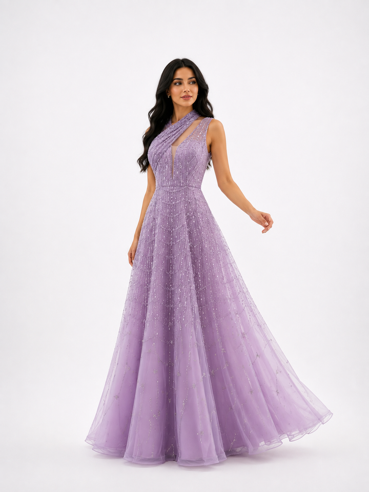 Embellished Halter Tulle Gown – ROSÉ
