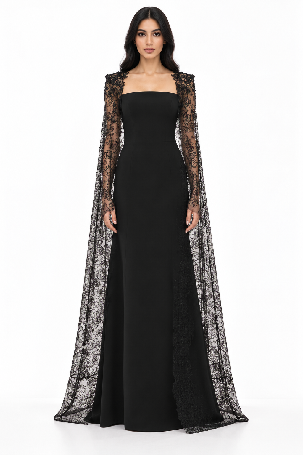Strapless Lace Cape Evening - Noir