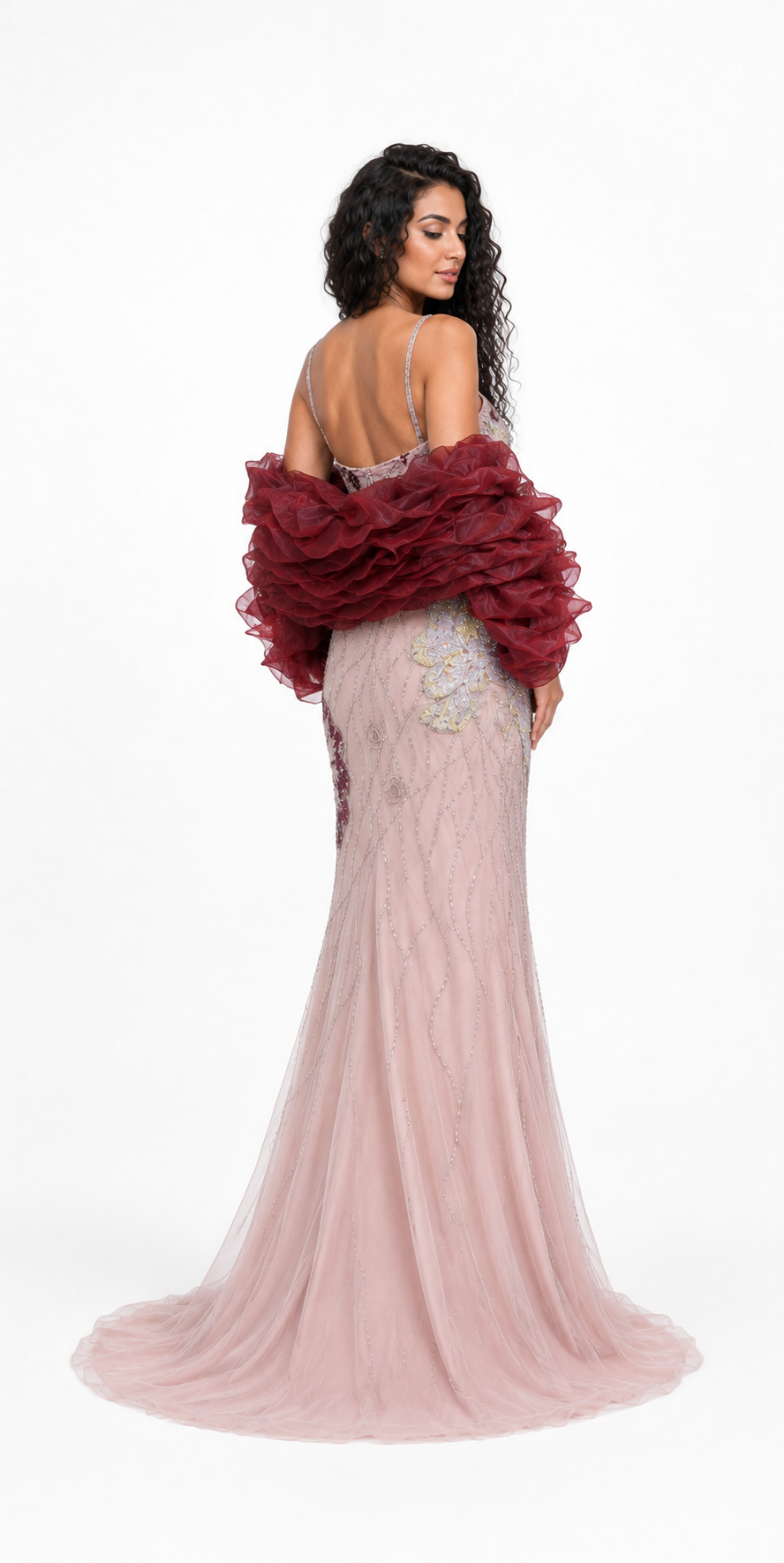 Blush Floral Embellished Ruffle Sleeve Gown – BLOSSOM