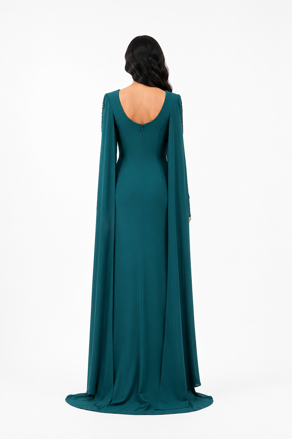Embellished Cape Sleeve Gown – EMERALIS