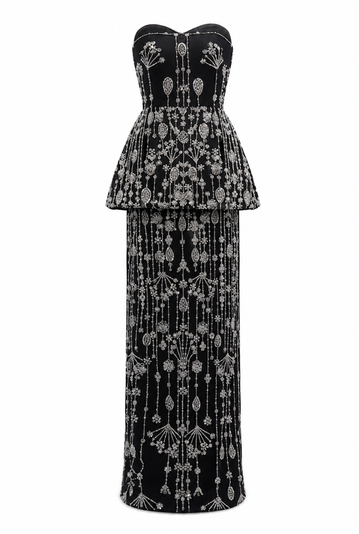 Crystal Embellished Peplum Gown – NOIRE