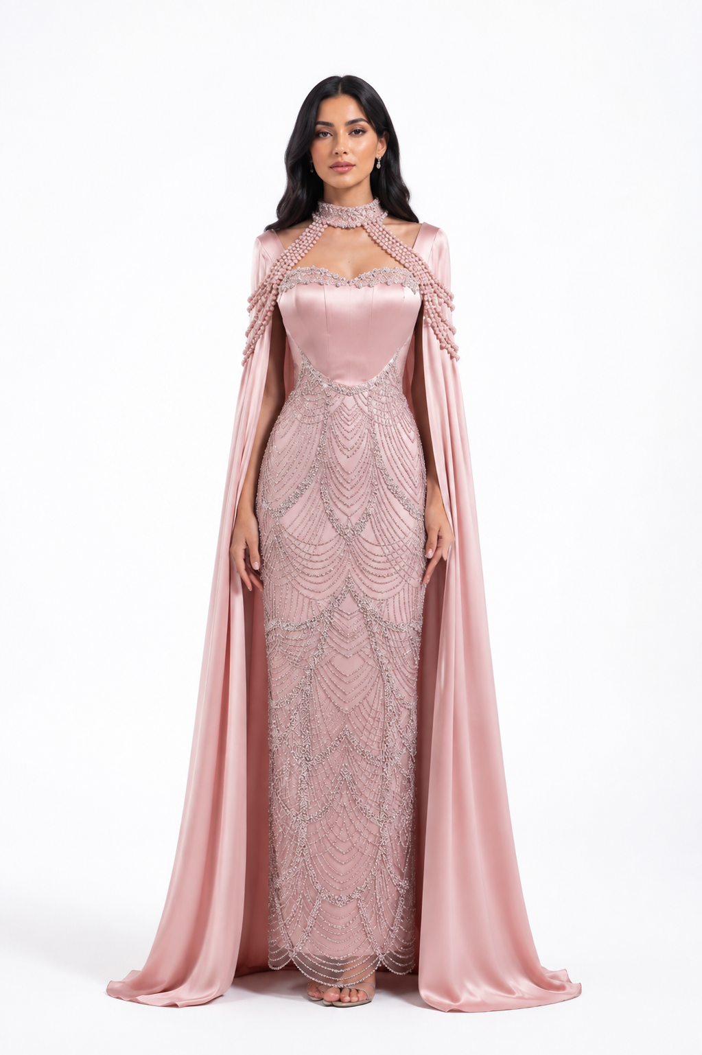 Crystal Draped Cape Gown – ROSALIA