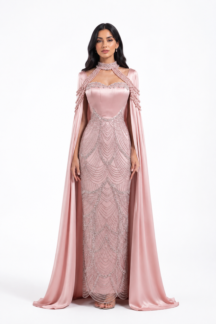 Crystal Draped Cape Gown – ROSALIA