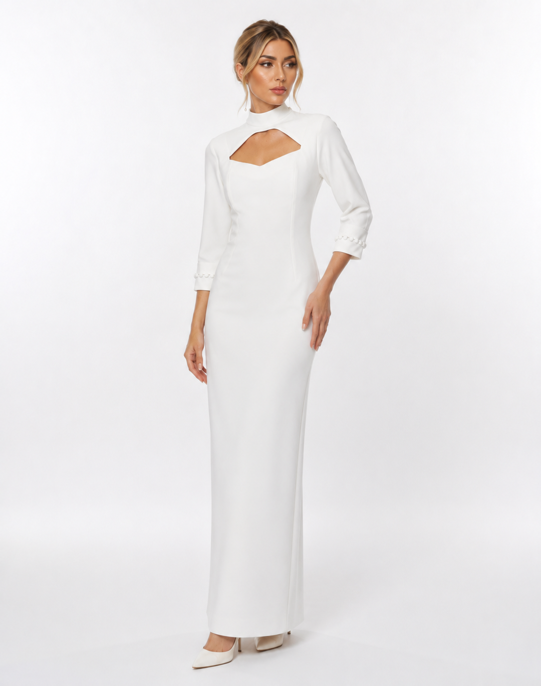 Cutout High-Neck Gown – Pearl