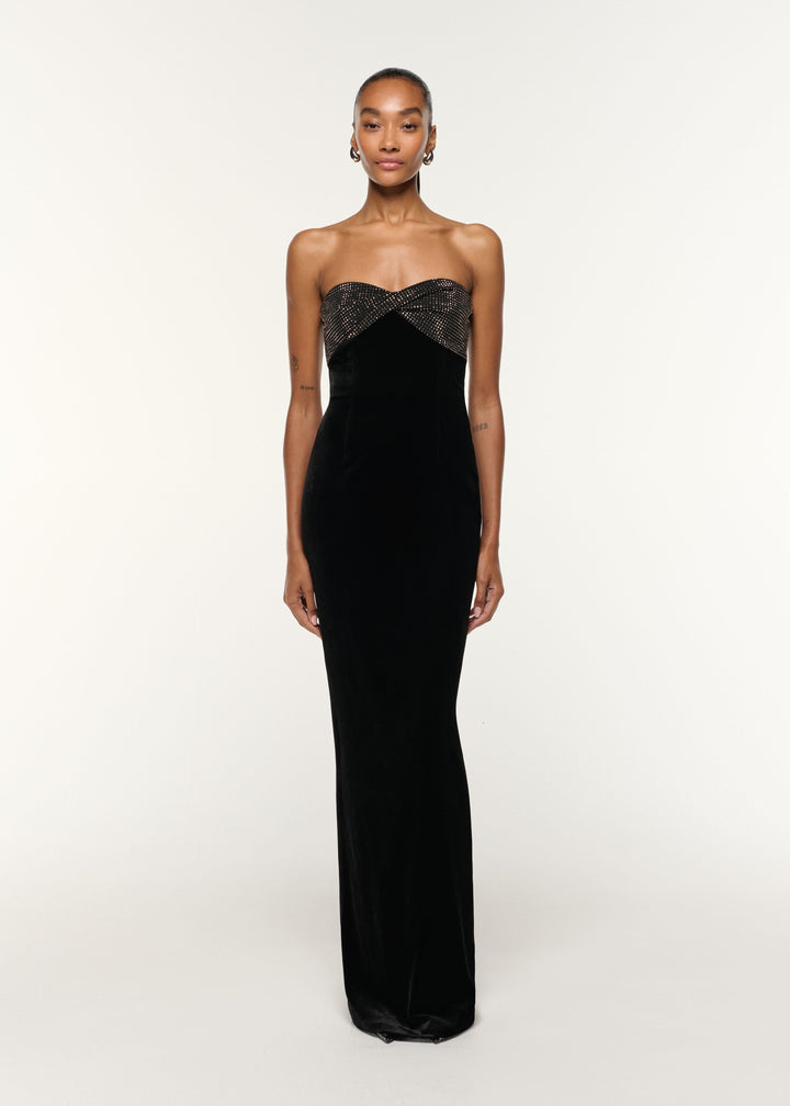 strapless velvet gown with embellished sweetheart bodice – NOCTURNE