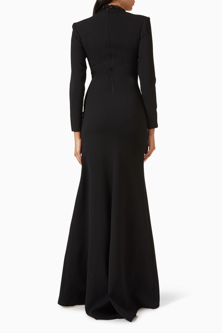 embellished deep-V slit gown – NOIRE